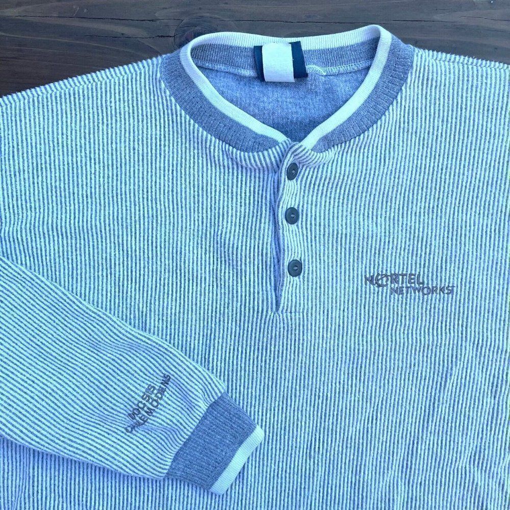 VTG Nortel Networks Cable Modems 1/4 Button Sweater Sweatshirt Gray Mens L USA